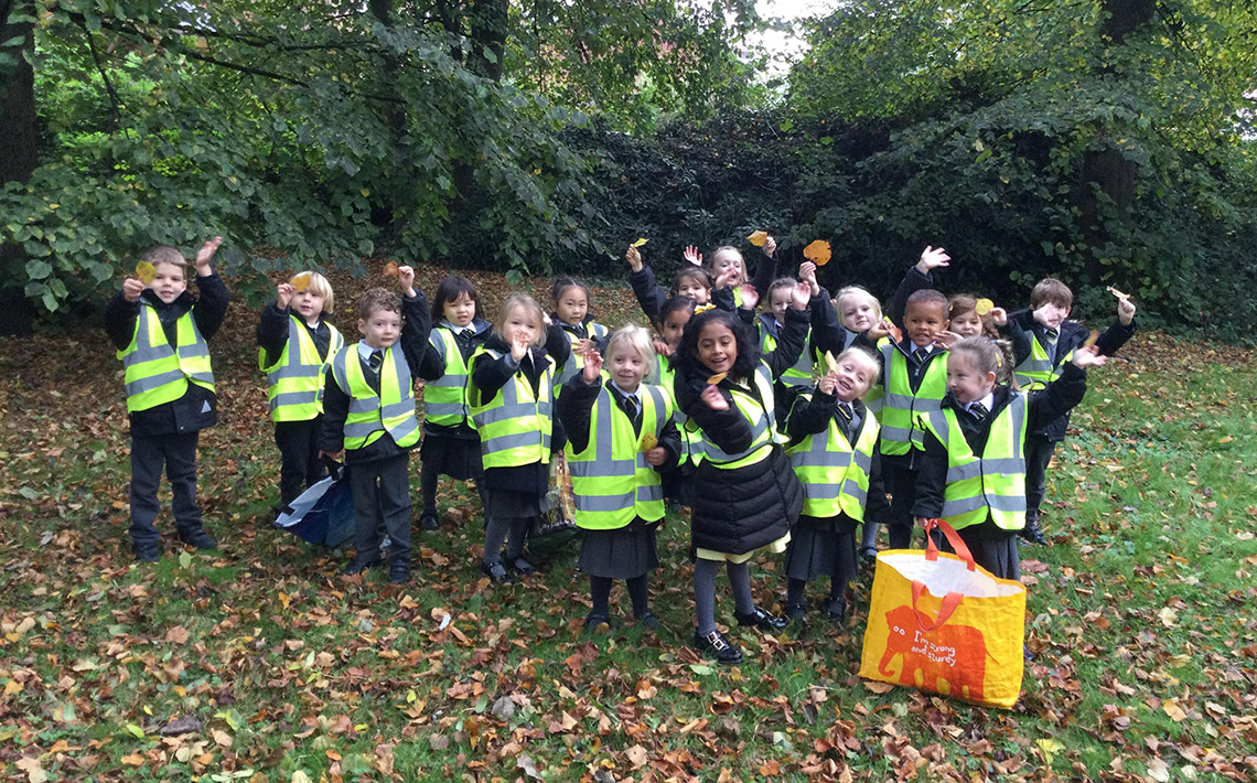 Reception pupils have fun in a local park