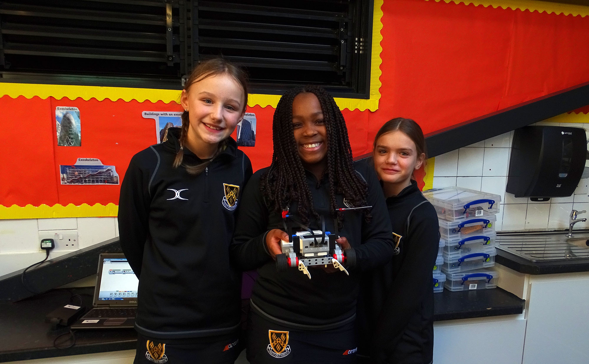 Year Six girls with their Lego Robots