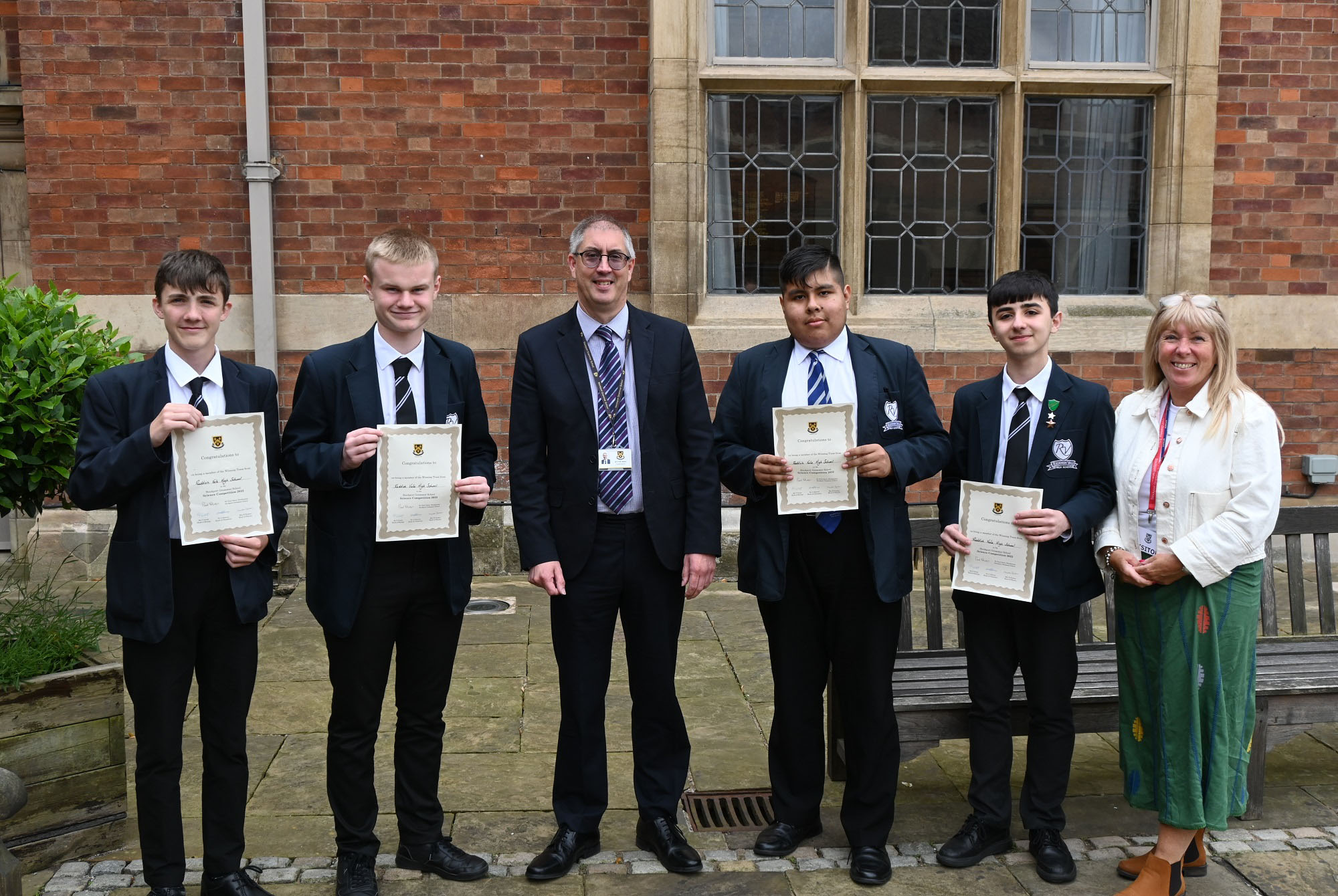 Science Competition 2022 - Reddish Vale High School with their certificates