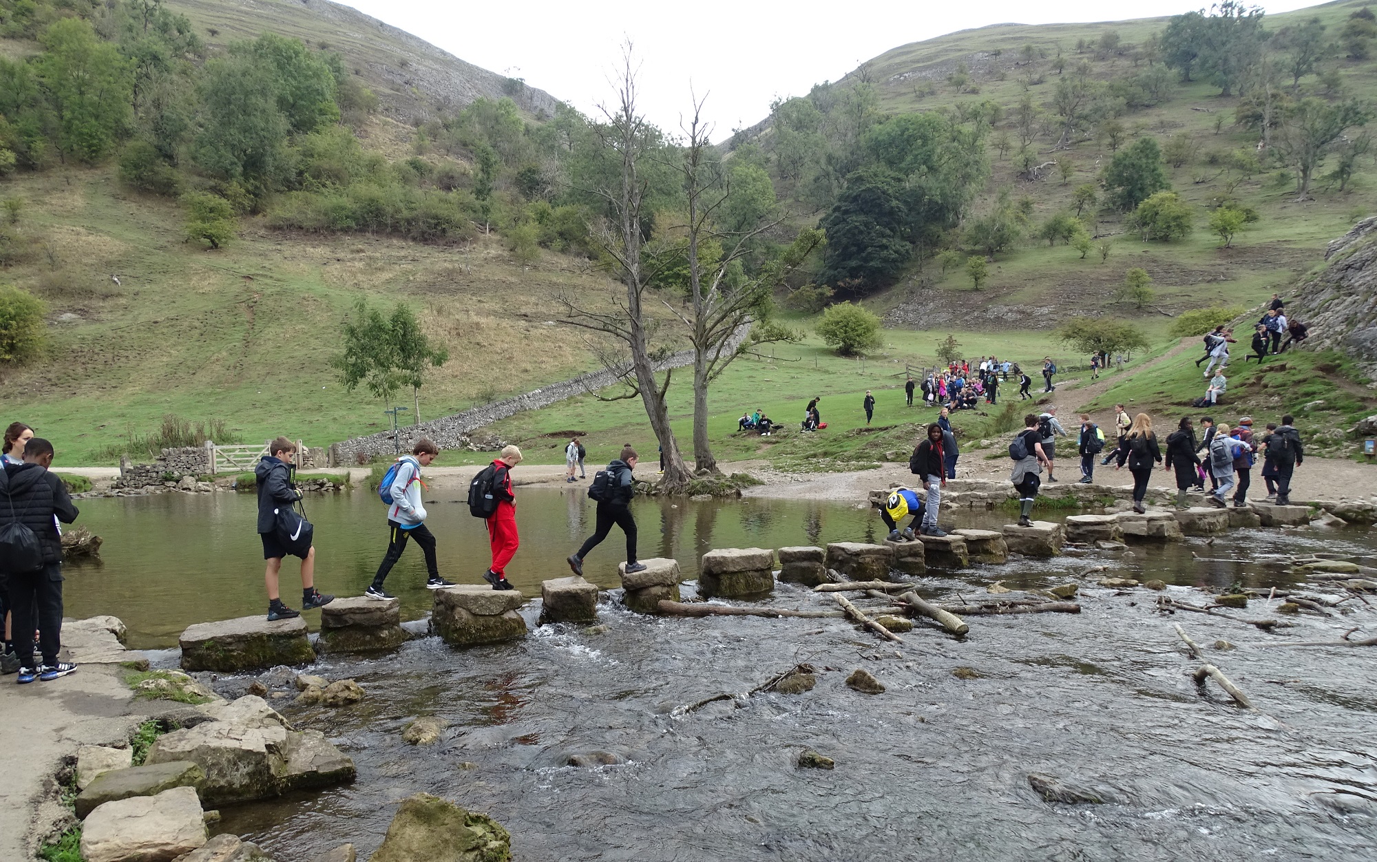 First Year pupils cross the stepping stones during their 2022 residential