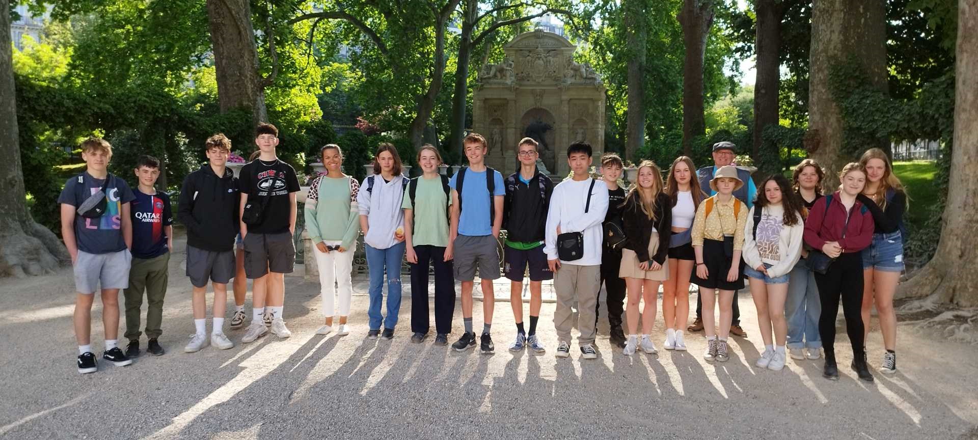 Pupils in a park during their exchange trip to France