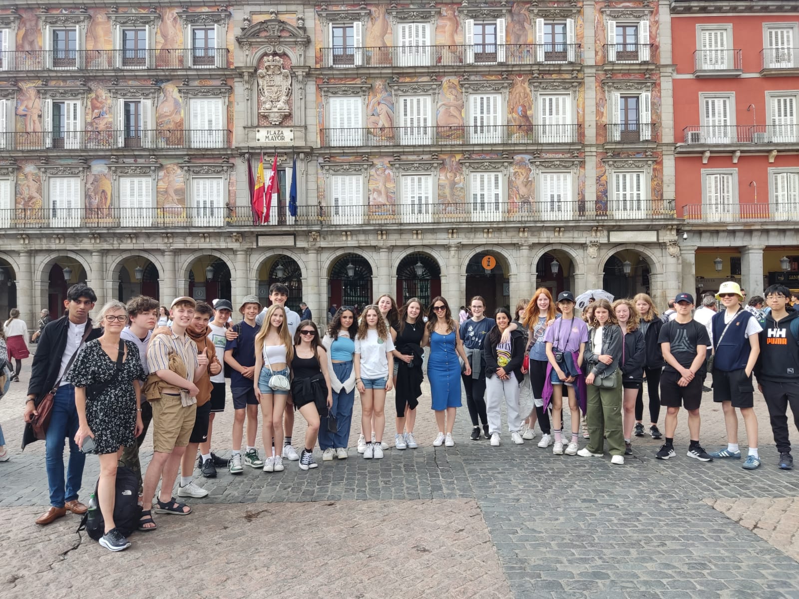 Pupils in Plaza Mayor during their trip to Madrid