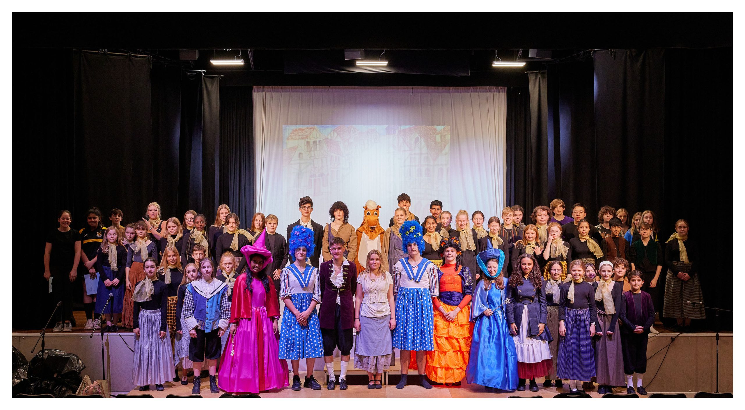 The cast of the 2023 Senior School pantomime 'Cinderella'