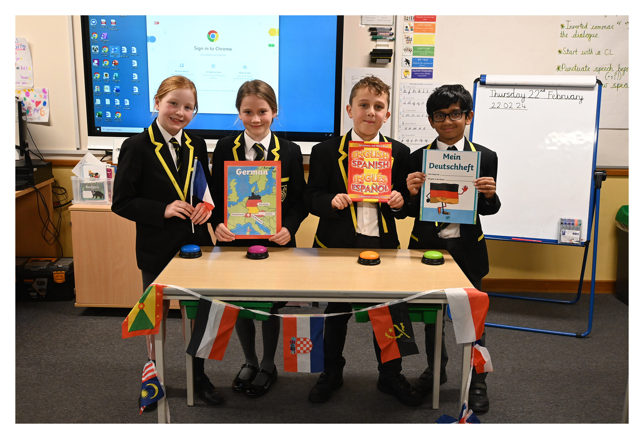Junior School pupils with books during Languages Day 2024